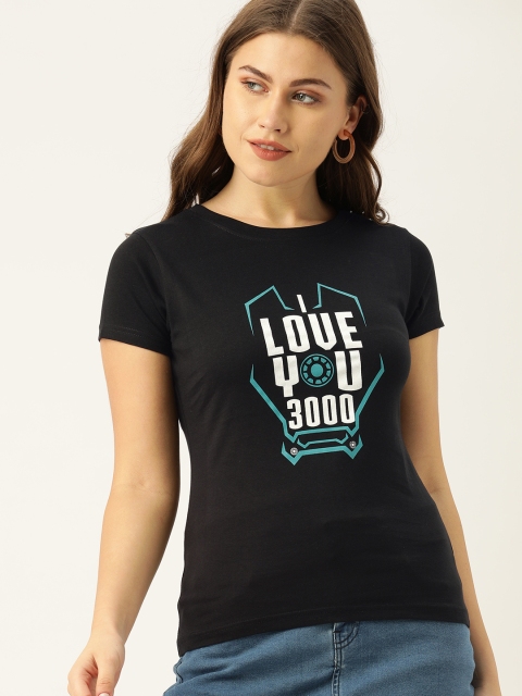 

DrunkenMonk Women Black Printed Iron Man Round Neck T-shirt
