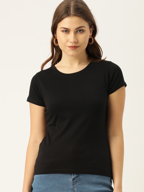 

DrunkenMonk Women Black Solid Round Neck T-shirt