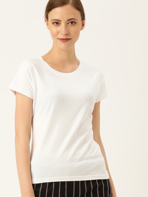 

DrunkenMonk Women White Solid Round Neck T-shirt