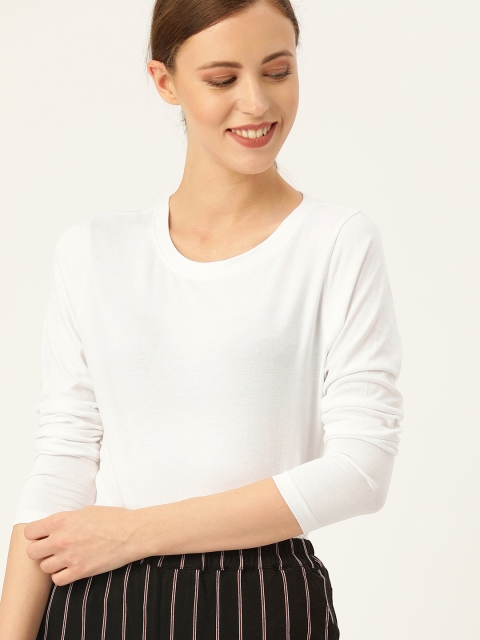 

DrunkenMonk Women White Solid Round Neck T-shirt