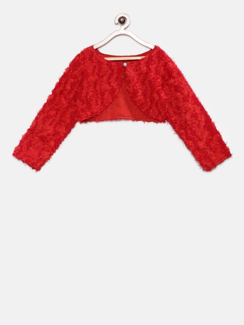 

Rianna Girls Red Solid Button Shrug