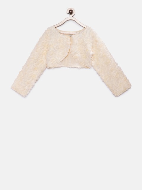 

Rianna Girls Off-White Solid Button Shrug