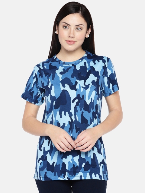 

VEIRDO Women Blue Printed Round Neck T-shirt