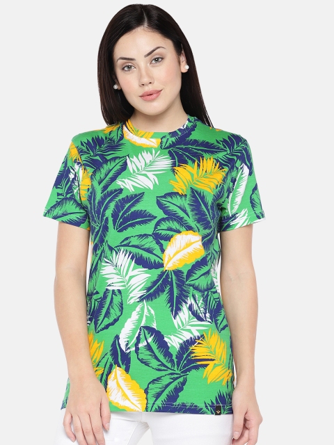 

VEIRDO Women Green Printed Round Neck T-shirt