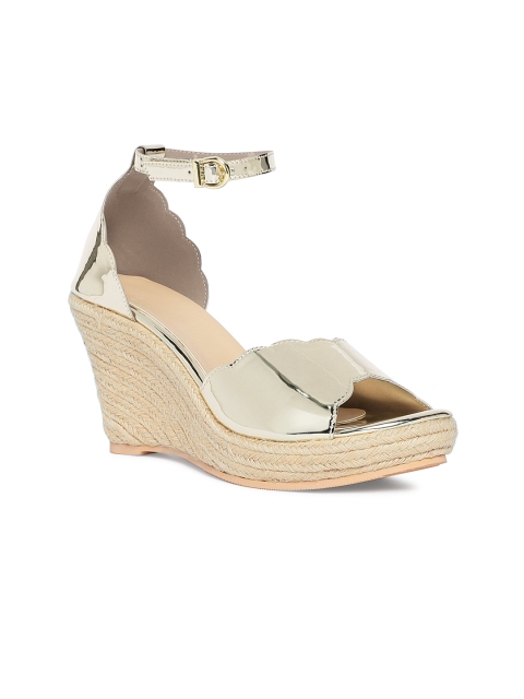 

The Label Life Women Gold-Toned & Beige Solid Wedges