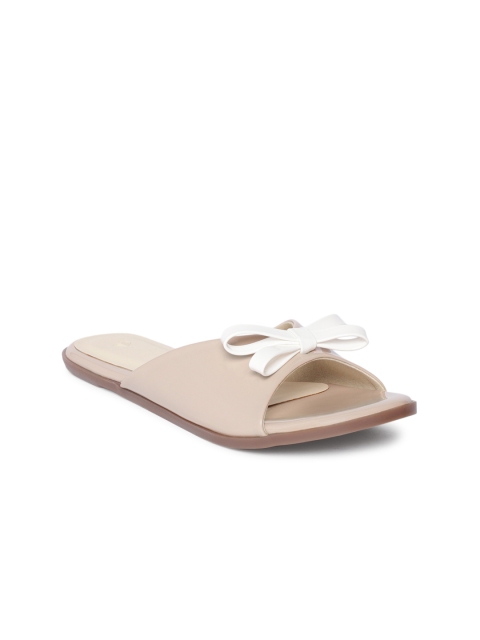 

The Label Life Women Nude-Coloured Solid Synthetic Patent Open Toe Flats