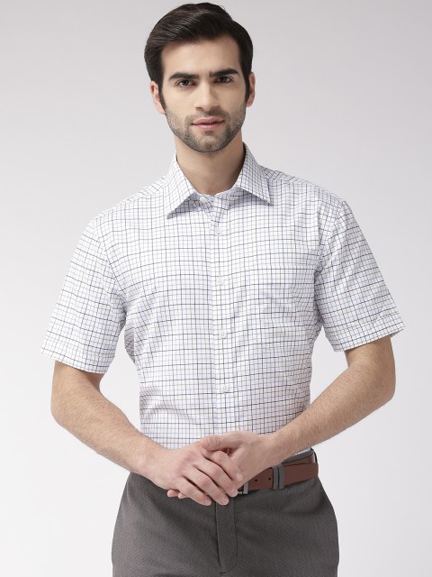 

Marks & Spencer Men White & Blue Regular Fit Non-Iron Checked Formal Shirt