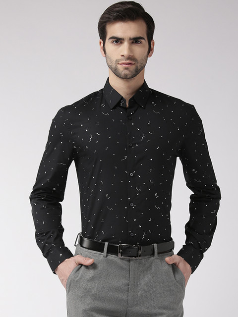 

Marks & Spencer Men Black & Silver Regular Fit Printed Partywear Shirt