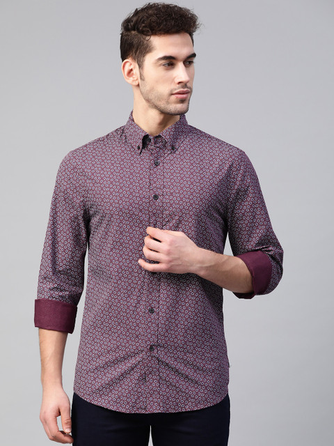 

Marks & Spencer Men Purple & White Regular Fit Floral Printed Casual Shirt