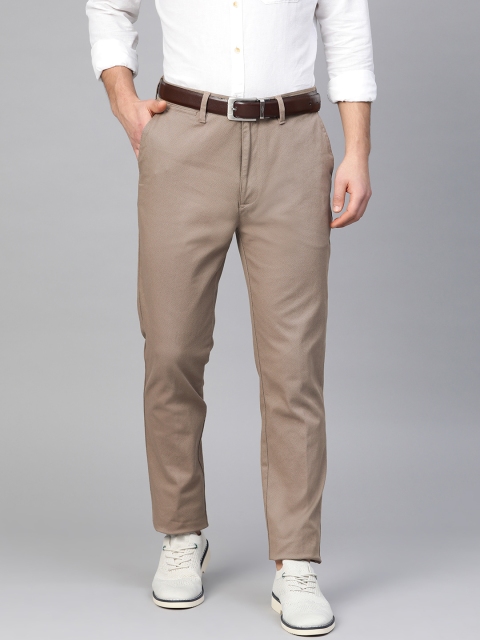 

Marks & Spencer Men Taupe Slim Fit Self Design Regular Trousers