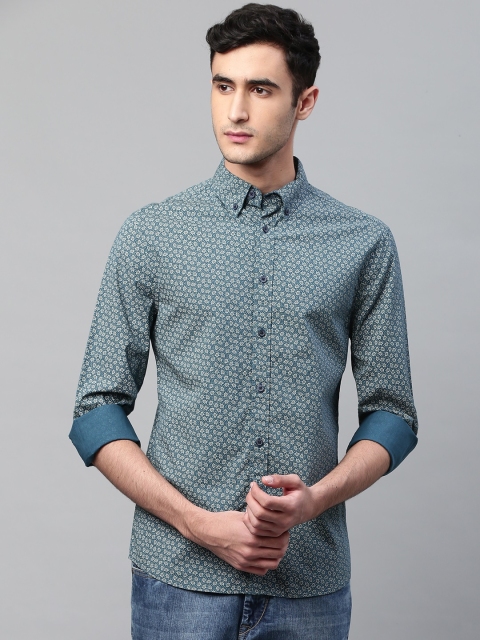 

Marks & Spencer Men Teal Blue & Beige Regular Fit Printed Casual Shirt