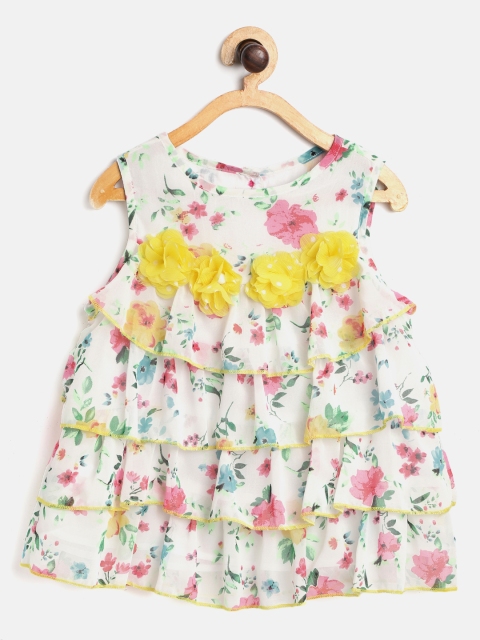 

Nauti Nati Girls White & Pink Floral Print Tiered Top