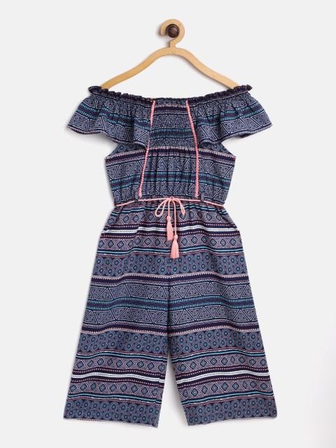 

Nauti Nati Girls Navy Blue & White Printed Basic Jumpsuit