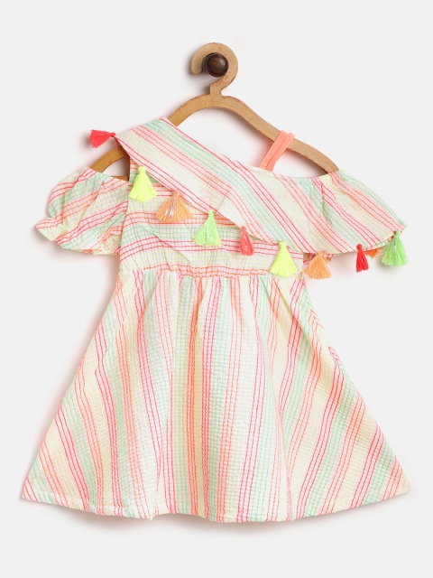 

Nauti Nati Girls Off-White & Coral Pink Striped A-Line Dress