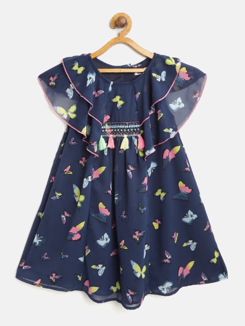 

Nauti Nati Girls Navy Blue & Pink Butterfly Printed A-Line Dress