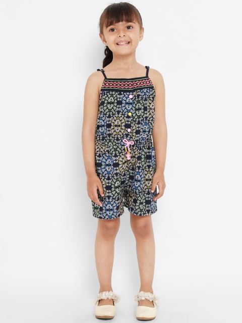 

Nauti Nati Girls Navy Blue & White Printed Playsuit