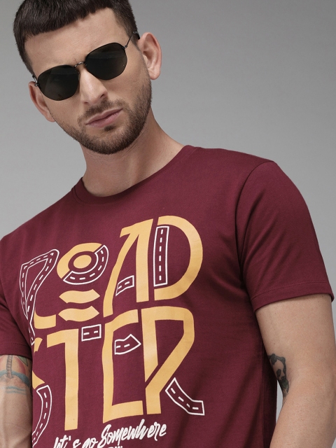 

Roadster Men Maroon Printed Round Neck T-shirt