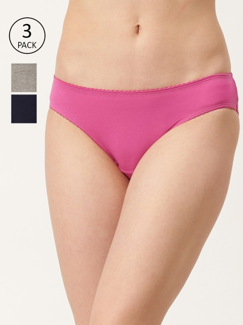 

DressBerry Women Pack of 3 Solid Basic Bikini Briefs DB-BIK-PP3-025, Pink