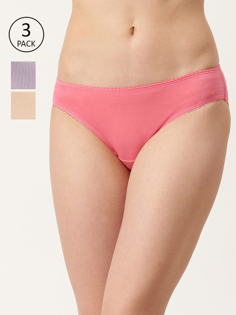 

DressBerry Women Pack of 3 Solid Basic Bikini Briefs DB-BIK-PP3-023, Pink