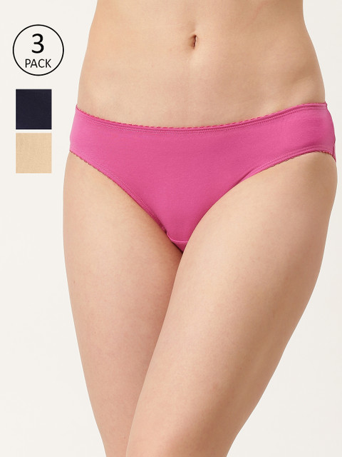

Dressberry Women Pack of 3 Solid Basic Bikini Briefs DB-BIK-PP3-028, Pink