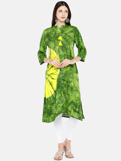 

Vbuyz Women Green & Yellow Dyed Straight Kurta