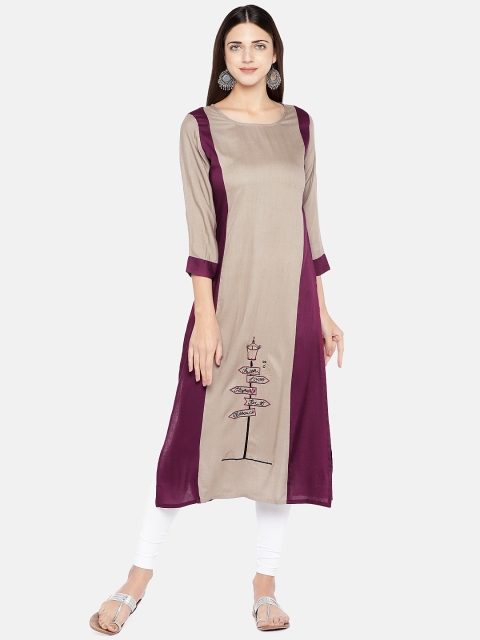 

Vbuyz Women Mauve & Purple Colourblocked Straight Kurta