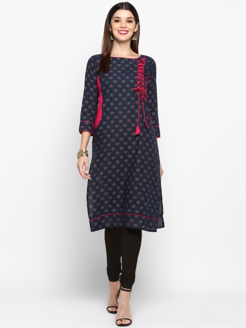 

Vbuyz Women Navy Blue Printed Straight Kurta