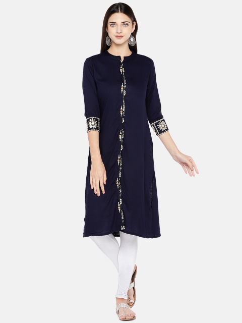 

Vbuyz Women Navy Blue Solid Straight Kurta