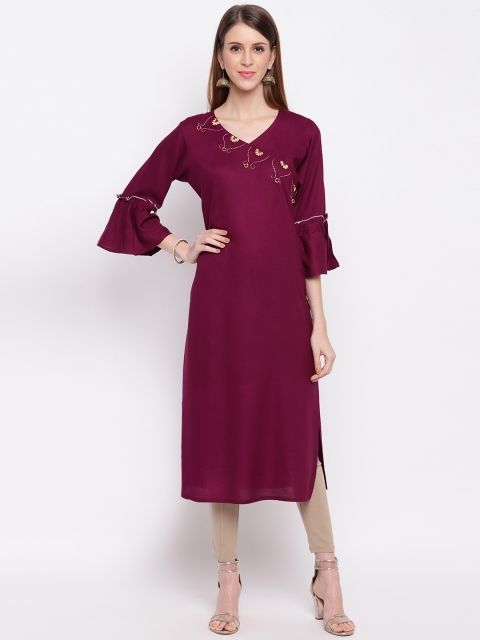 

Vbuyz Women Purple Solid Straight Kurta
