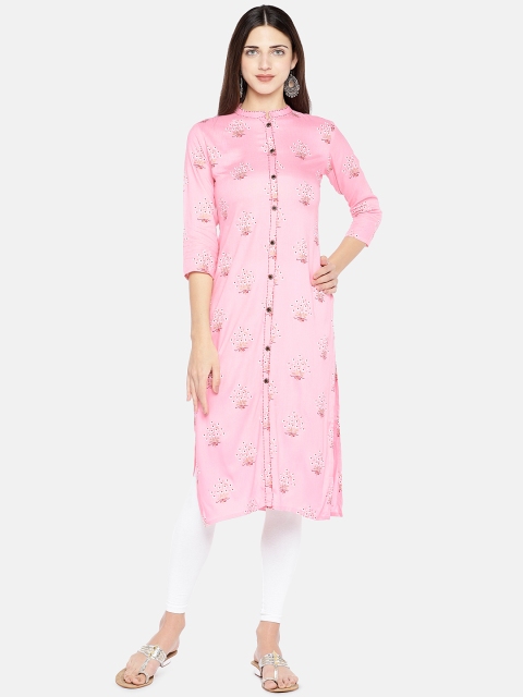 

Vbuyz Women Pink Printed Straight Kurta