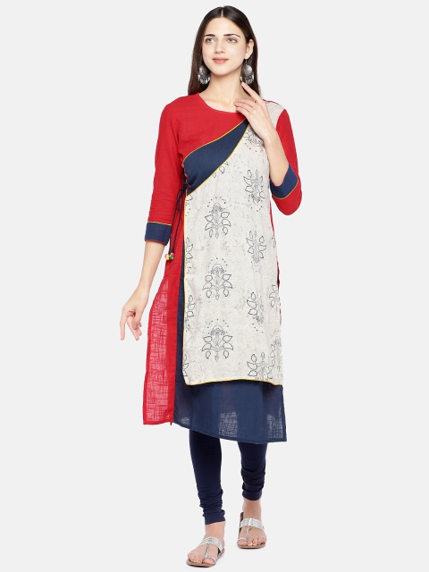 

Vbuyz Women Red & White Colourblocked Straight Kurta