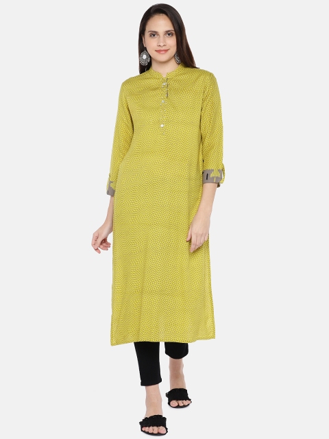 

Vbuyz Women Green Printed Straight Kurta