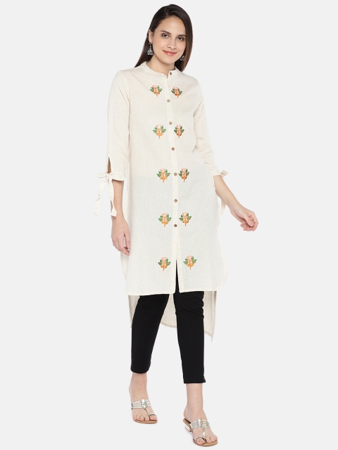 

Vbuyz Women Cream-Coloured Embroidered Straight Kurta