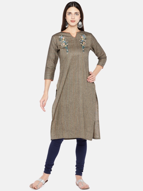

Vbuyz Women Green & Navy Blue Embroidered Straight Kurta