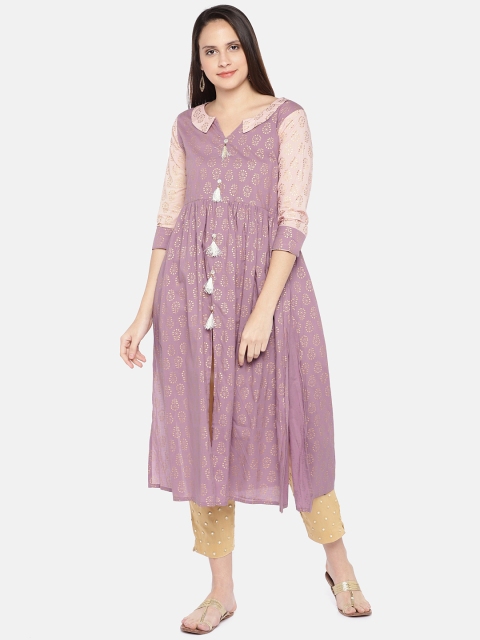 

Vbuyz Women Purple Printed A-Line Kurta
