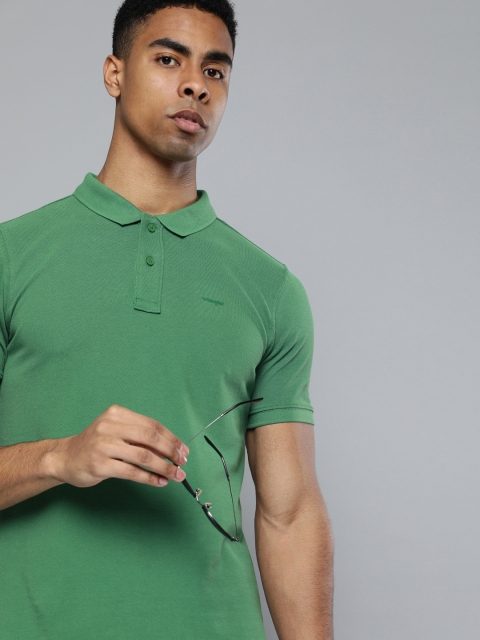 

Wrangler Men Green Solid Polo Collar Slim-Fit Pure Cotton T-shirt