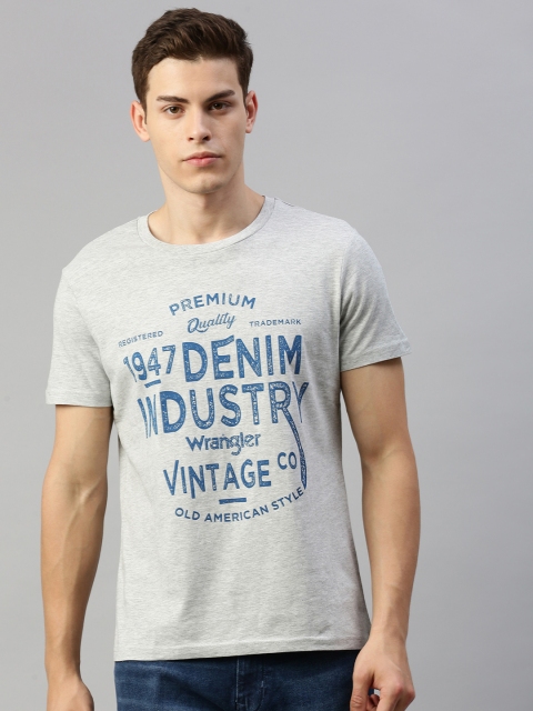 

Wrangler Men Grey Melange Printed Round Neck Slim-Fit T-shirt