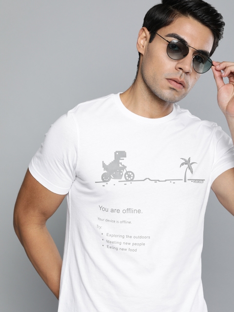

Wrangler Men White Printed Round Neck Pure Cotton T-shirt