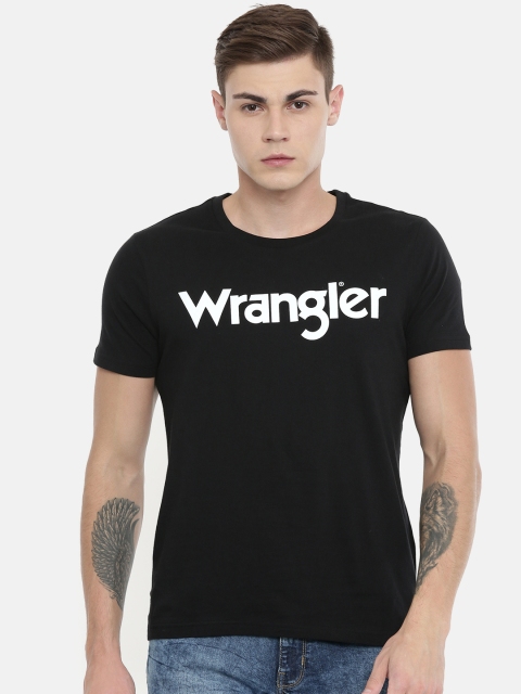 

Wrangler Men Black Printed Round Neck Pure Cotton T-shirt
