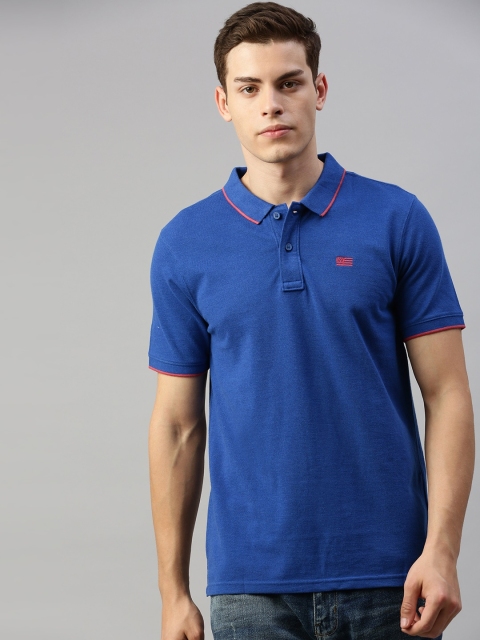 

Wrangler Men Blue Solid Polo Collar Slim-Fit Pure Cotton T-shirt