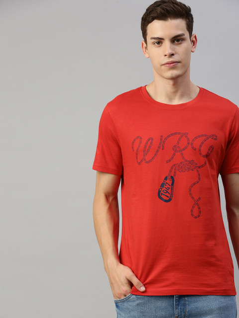 

Wrangler Men Orange Printed Round Neck T-shirt