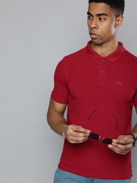 

Wrangler Men Red Solid Polo Collar Slim-Fit T-shirt