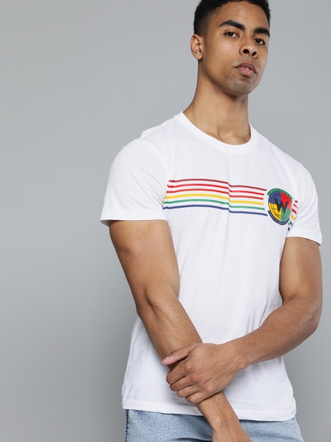 

Wrangler Men White Striped Round Neck Slim-Fit T-shirt