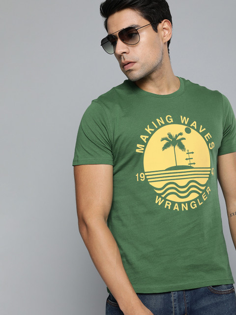 

Wrangler Men Green & Yellow Printed Round Neck T-shirt