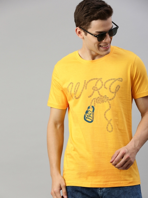 

Wrangler Men Mustard Yellow Printed Round Neck Slim-Fit T-shirt