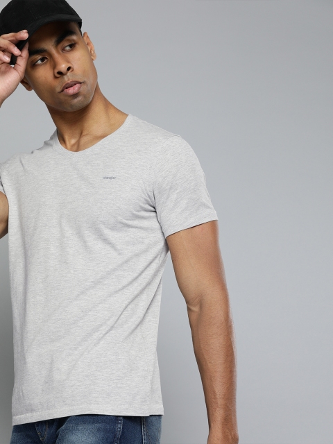 

Wrangler Men Grey Melange Solid Slim Fit V-Neck T-shirt