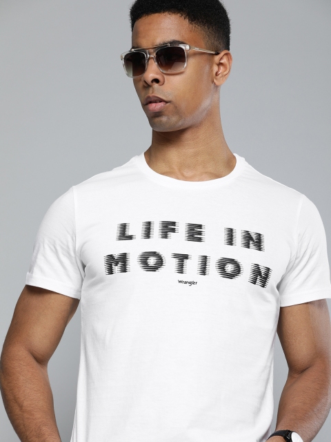 

Wrangler Men White Printed Round Neck Pure Cotton T-shirt