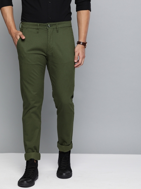 

Wrangler Men Olive Green Slim Fit Printed Chinos