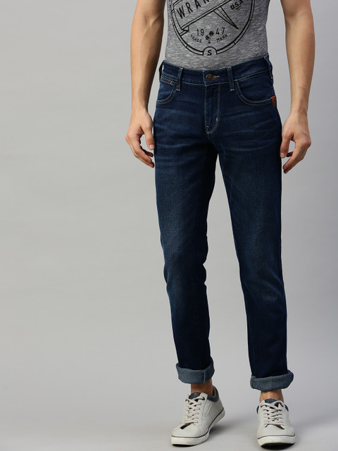 

Wrangler Men Navy Blue Skanders Slim Tapered Fit Low-Rise Clean Look Jeans