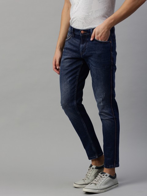 

Lee Men Blue Eric Skinny Fit Low-Rise Low Distress Stretchable Cropped Jeans
